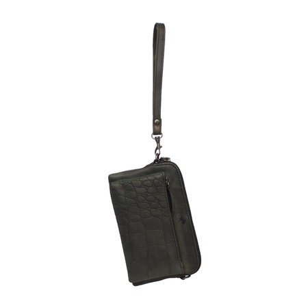 Shoulder Bag Of Black Buffalo Leather With A Crocodile Print