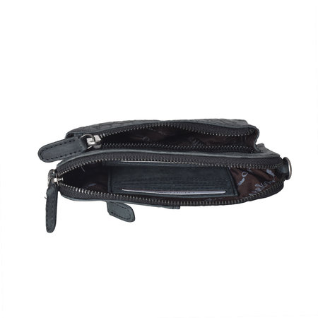 Shoulder Bag Of Black Buffalo Leather With A Crocodile Print