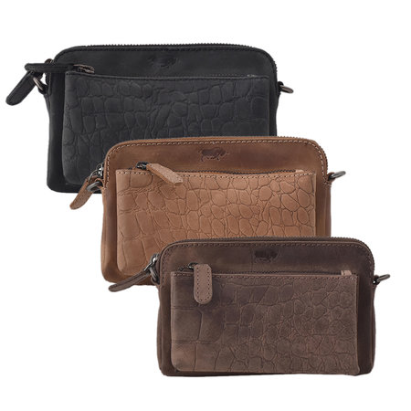 Shoulder Bag Of Black Buffalo Leather With A Crocodile Print