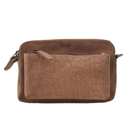 Clutch Van Lichtbruin Buffelleer Met Een Kroko Print