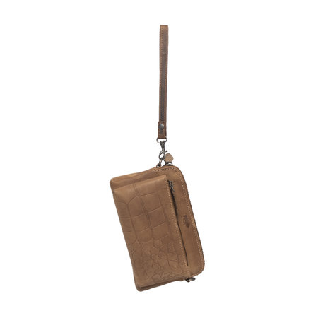 Clutch Van Lichtbruin Buffelleer Met Een Kroko Print
