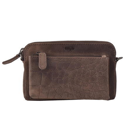 Clutch Van Donkerbruin Buffelleer Met Een Kroko Print