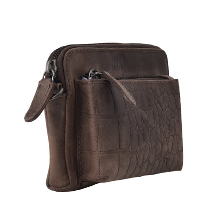 Clutch Van Donkerbruin Buffelleer Met Een Kroko Print