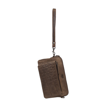 Clutch Van Donkerbruin Buffelleer Met Een Kroko Print