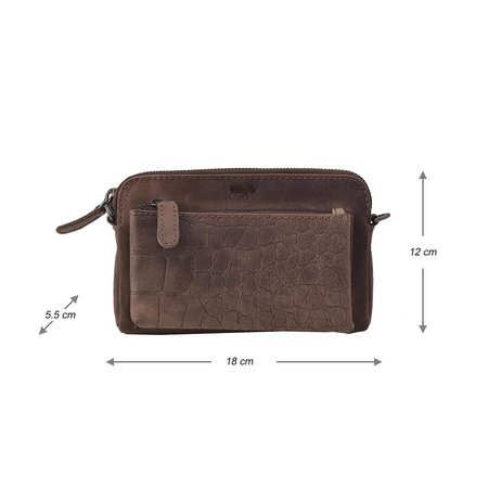 Clutch Van Donkerbruin Buffelleer Met Een Kroko Print