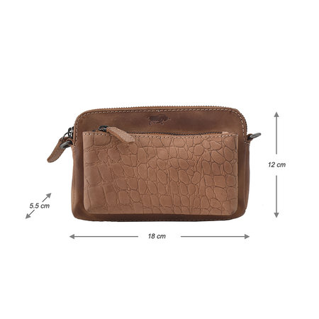 Clutch Van Lichtbruin Buffelleer Met Een Kroko Print
