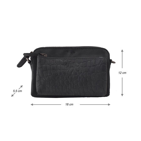 Shoulder Bag Of Black Buffalo Leather With A Crocodile Print