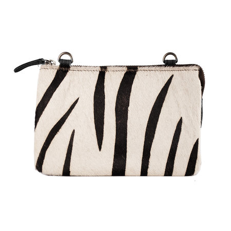 Leather Shoulder Bag Black with Zebra Print