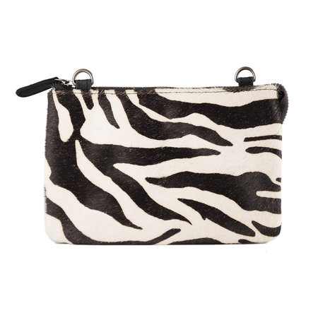 Leren Crossbody Tasje Zwart Buffelleer met Zebra Print