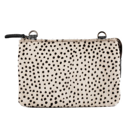 Leren Crossbody Tasje Zwart Leer met Cheetah Print