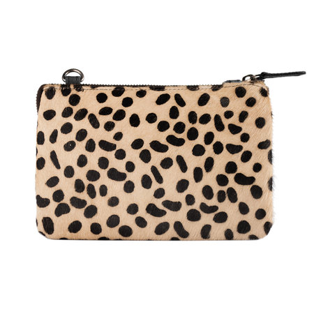 Leren Portemonnee Tasje Bruin Leer met Cheetah Print