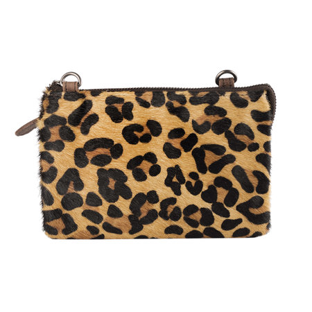 Leren Portemonnee Tasje Bruin Leer met Jaguar Print