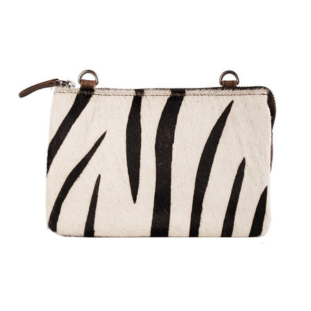 Leren Schoudertasje Bruin Leer met Zebra Print