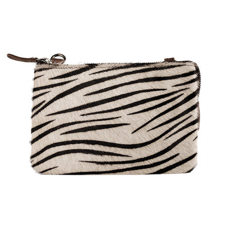 Leren Crossbody Tasje Bruin Leer met Zebra Print