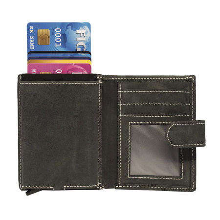 Leren Pasjeshouder met Cardprotector van Zwart Buffelleer