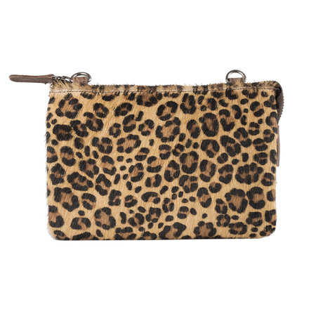 Bruin Leren Schoudertasje met Luipaard Print