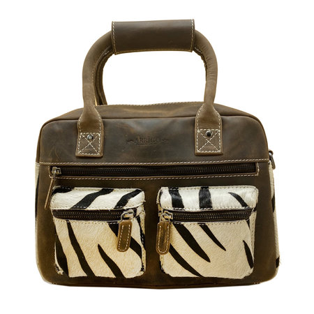 Leather Westernbag Dark Brown with a Zebra Print