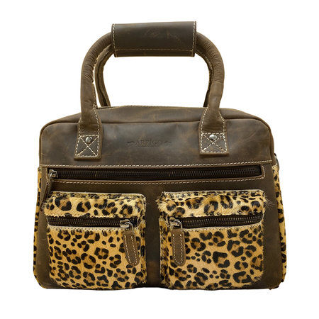 Leren Westernbag Donkerbruin met een Luipaard Print