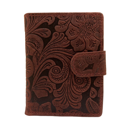 Leren Mini Portemonnee Rood met Card Protector en Bloemenprint
