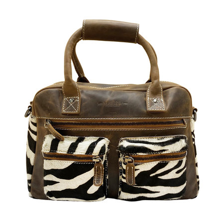 Leren Schoudertas Handtas Bruin met een Zebra Print