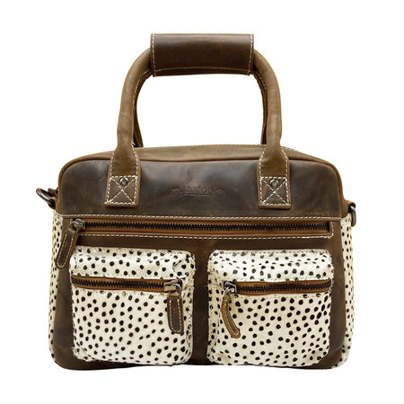 Leren Schoudertas Handtas Bruin met een Cheetah Print