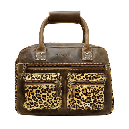 Leather Shoulderbag Brown with a Leopard Print