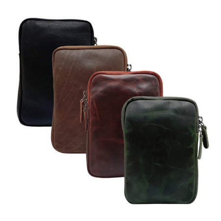 Black Leather Phone Pouch with Card Holders