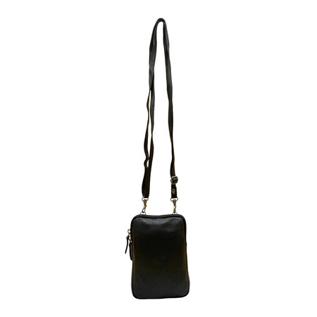 Black Leather Phone Pouch with Card Holders
