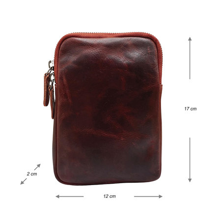 Rood leren Telefoontasje met Pashouders