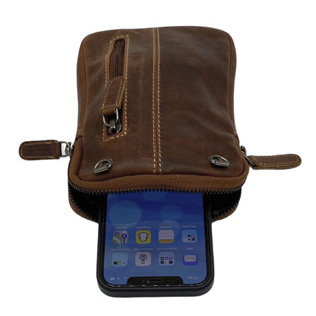 Bruin leren Telefoontasje met Pashouders