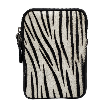 Zwart leren Telefoontasje met Zebra Print