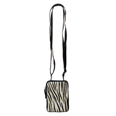 Zwart leren Telefoontasje met Zebra Print