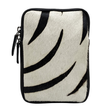 Telefoontasje van Zwart Leer met Zebra Print