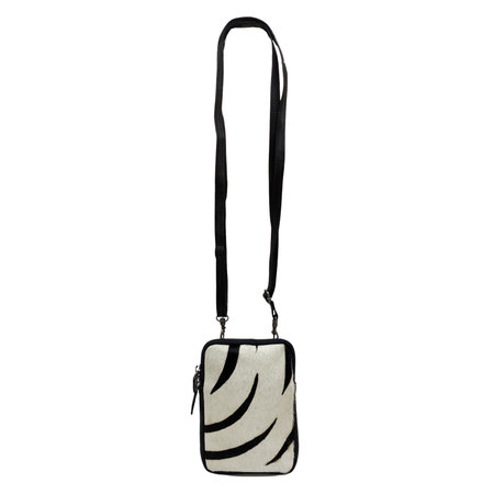 Telefoontasje van Zwart Leer met Zebra Print