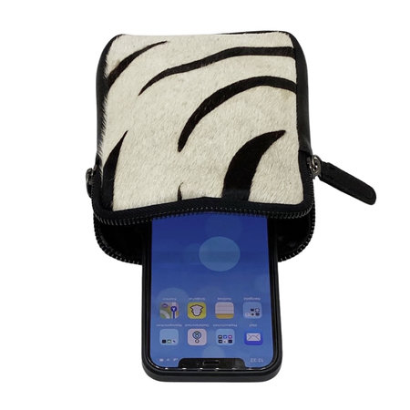 Telefoontasje van Zwart Leer met Zebra Print