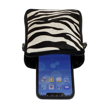 Zwart Leren Telefoontasje met Zebra Print