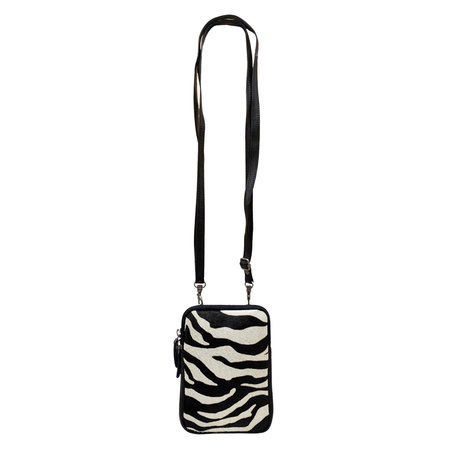 Zwart Leren Telefoontasje met Zebra Print