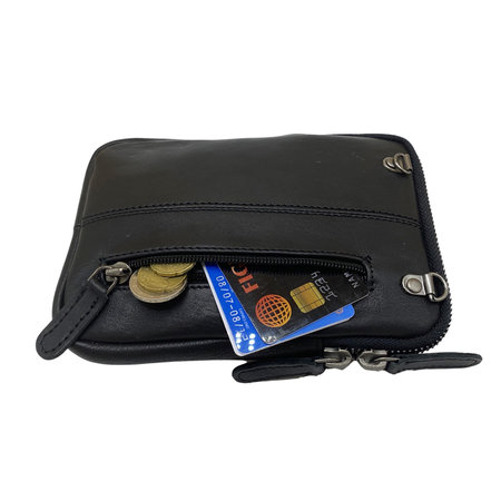 Black Leather Phone Pouch with Animal Print