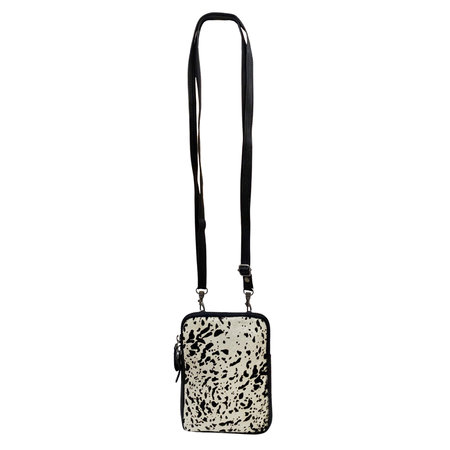 Black Leather Phone Pouch with Animal Print