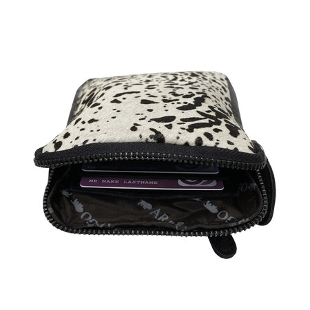 Black Leather Phone Pouch with Animal Print