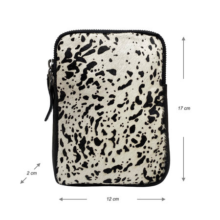 Black Leather Phone Pouch with Animal Print