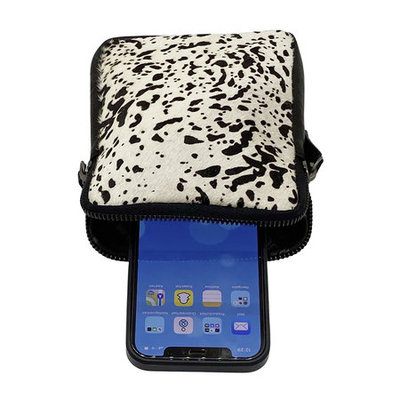 Black Leather Phone Pouch with Animal Print