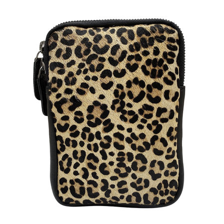 Leren Telefoontasje Zwart met Tijgerprint