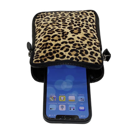 Leren Telefoontasje Zwart met Tijgerprint