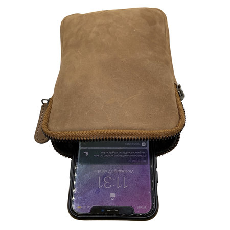 Telefoontasje Crossbody Taupe Beige Leer