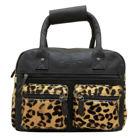 Handtasje Dames Leer Zwart met Panter Print
