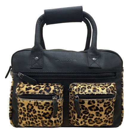 Shoulder Bag Women Leather Black with a Panther Print