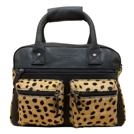 Shoulder Bag Women Leather Black with a Cheetah Print