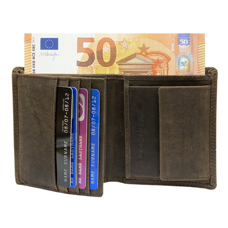 Portemonnee Heren Donkerbruin Buffelleer Billfold