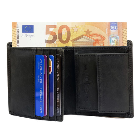Portemonnee Heren Zwart Buffelleer Billfold